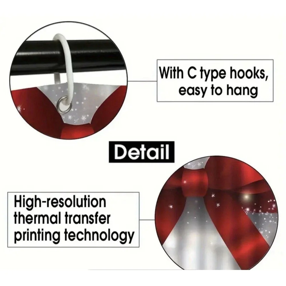 Unique Christmas Shower Curtain, Polyester White And Red Standard Size